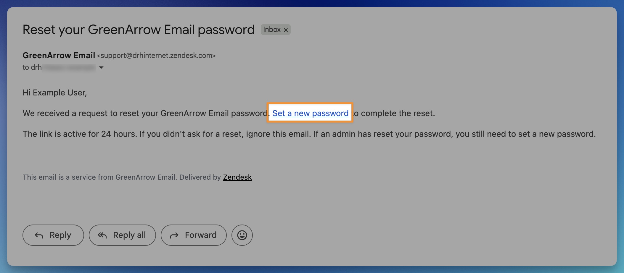 Zendesk - Email Message with Reset Link