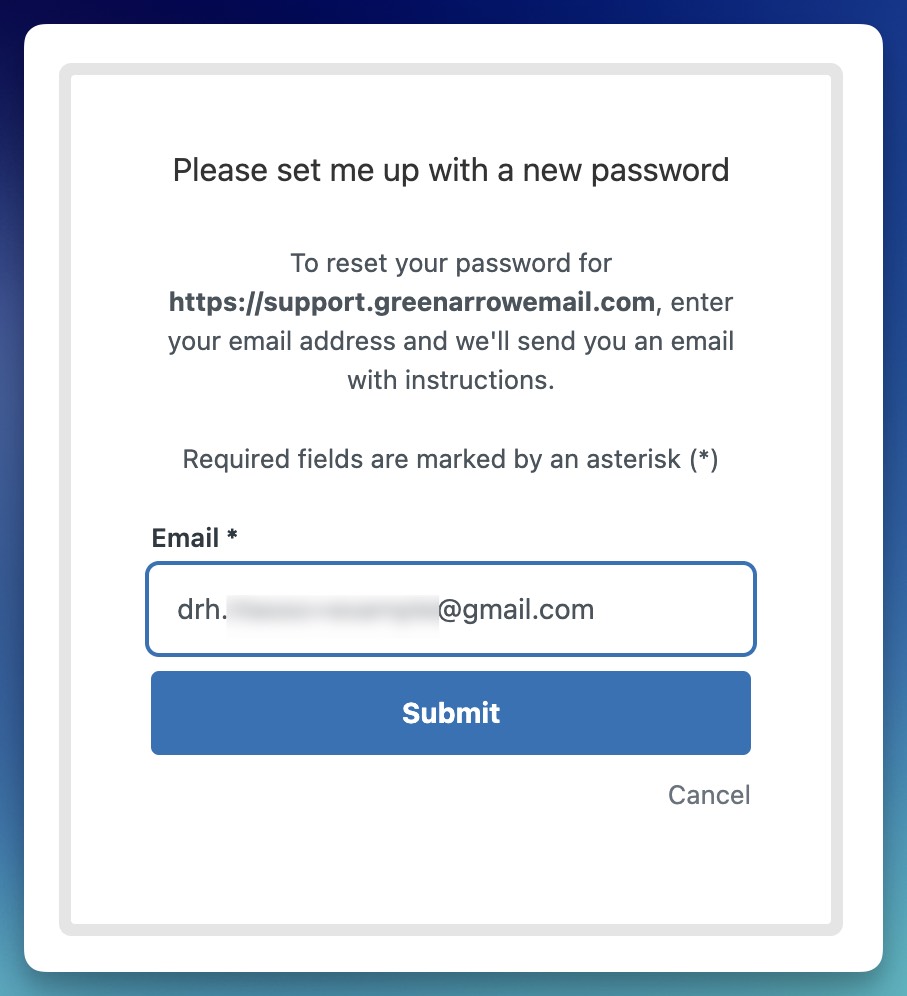 Zendesk - Reset Password Page